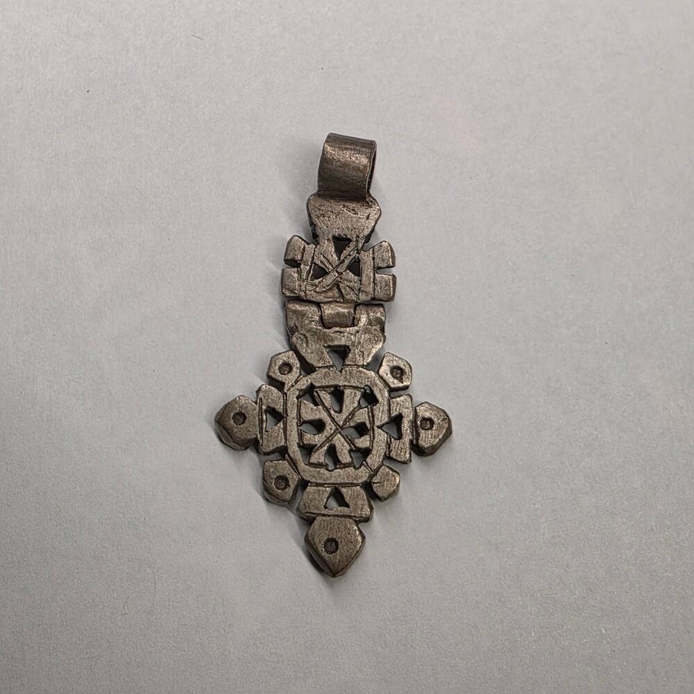 Vintage Silver Tone Articulated Geometric Pendant Ethnic Style 1.75"